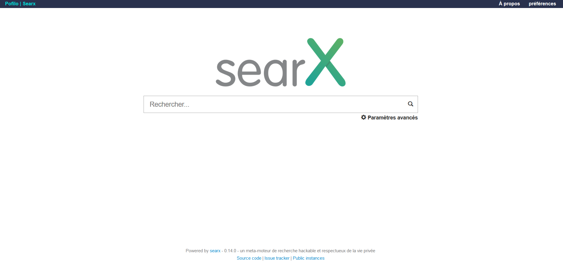 La page d'accueil de Searx